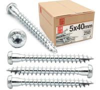 Vis à bois 5x40 mm TX20, lot de 250 fixations bois argenté zingué, vis à ferrure d’angle avec filetage complet, éléments de charpente en acier pour fixation construction robuste