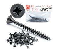 Vis a bois acier trempé noir zingué tête fraisée PZ2 Ø 4,5x50 mm, 20 pièces vis de fixation placo pour bois meubles panneaux agglomérés plâtre plastique bricolage montage précis Lun Fix