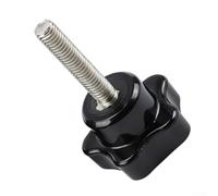 Vis à bouton de serrage avec tête cinq étoiles pour filetage M6 Poignée ergonomique bi-matière métal et plastique Noir Argent Plusieurs tailles pour assemblage de machines-outils (25 x 6 x 50 mm)