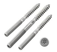 Vis à double filetage avec entraînement Torx (TX) | avec partie centrale hexagonale | Acier inoxydable A2 / V2A | Vis à double filetage | Vis sans tête | Vis pour bois (M8 x 100 mm, 10 pièces)