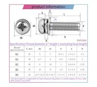 Vis à métal Lot de 3 à 20 vis à tête cylindrique cruciforme avec rondelle et joint à ressort, boulon d'assemblage en acier inoxydable 304 M3 M4 M5 M6 M8, trois boulons combinés(Length 25mm,M6 (3Pcs))