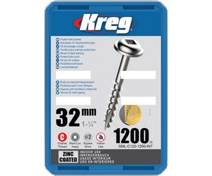 Vis à trous de poche 32 mm Revêtu de Zinc Maxi-Loc, Filetage épai, 1200 - KREG - SML-C125-1200-INT