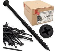 Vis autoforeuse 4,2x90 mm 1Kg - 170 Stk., Vis noir à bois, métal, bac acier, autoperforante petite pour cloison sèche, Vis à tête Phillips phosphatée pour charpente, plaque gypse, acier, Lun Fix