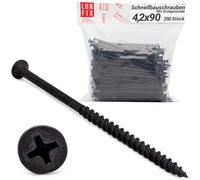 Vis autoforeuse 4,2x90 mm (250 Stück), Vis noir à bois, métal, bac acier | autoperforante petite pour cloison sèche | Vis à tête Phillips phosphatée pour charpente, plaque gypse, acier, Lin Fix