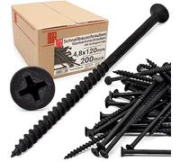 Vis autoforeuse 4,8x120 mm 200 Stück | Vis noir à bois, métal, bac acier | autoperforante petite pour cloison sèche | Vis à tête Phillips phosphatée pour charpente, plaque gypse, acier, Lun Fix
