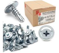 Vis autoforeuse métal 4,2x13 mm 1000pcs, fixations autoperceuse cruciforme tête bombée large, auto-perçante zinguée, vis autotaraudeuse acier, visserie pour tôle et acier, bricolage construction