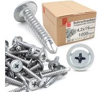 Vis autoforeuse métal 4,2x19 mm 1000pcs, fixations autoperceuse cruciforme tête bombée large, auto-perçante zinguée, vis autotaraudeuse acier, visserie pour tôle et acier, bricolage construction