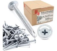 Vis autoforeuse métal 4,2x40 mm 500pcs, fixations autoperceuse cruciforme tête bombée large, auto-perçante zinguée, vis autotaraudeuse acier, visserie pour tôle et acier, bricolage construction