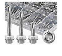 Vis Autotaraudeuse Vis autotaraudeuses en acier inoxydable, tête de rondelle hexagonale métal, vis à tôle auto-perceuses, kits d'assortiment fixations matériel bricolage(100PCS,M4.8x32)