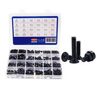 Vis autotaraudeuses, Jeu de vis à six pans creux en acier au carbone, tête ronde plate, boulons et écrous, kit d'assortiment 1060 pièces M2 M3 M4 M5 (couleur : plat)(Flat)