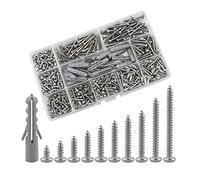 Vis autotaraudeuses M3 à tête bombée,630 vis à bois autoforeuses assortiment de chevilles murales d'expansion,vis autoperceuses en acier inox(6/8/10/12/14/16/18/20/25/30mm)(argent)