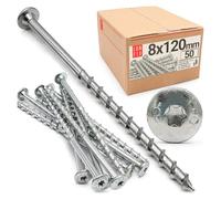 Vis béton 8x120 mm TX30 tête plate 50x, vis à bois zinguées en acier | vis de charpente professionnelles - visserie Lun Fix