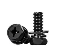 Vis cruciformes hexagonales externes noires M3 M4 M5 M6 M8 en acier inoxydable 304 avec rondelles et tampons, lot de 3 boulons(M6x45mm 10pcs)