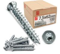 Vis de Cadre de Fenêtre 7.5x62 - 100 Pièces - Chevilles Béton avec Vis Inox Tête Fraisée pour Maçonnerie, Mur, Parpaing, Brique - Cheville Longue Charge Lourde - Lun Fix