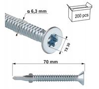 KLIMAS Vis à ailettes à tête fraisée pour bois sur acier Torx TX Ø 6,3 mm x 70 mm