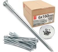 Vis de réglage 100 pièces 6x160 mm torx zinguées - vis à bois, acier zingué, vis terrasse pour charpente, menuiserie, poutre, lambourde, cloison, aggloméré, bois dur - Lun Fix