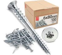 Vis de réglage 100 pièces 6x80 mm torx zinguées - vis à bois, acier zingué, vis terrasse pour charpente, menuiserie, poutre, lambourde, cloison, aggloméré, bois dur - Lun Fix