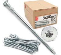 Vis de réglage 100 pièces 6x90 mm torx zinguées - vis à bois, acier zingué, vis terrasse pour charpente, menuiserie, poutre, lambourde, cloison, aggloméré, bois dur - Lun Fix