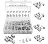 Vis et Ecrou M3/M4/M5/M6 520PCS Kit Assortiment Vis Boulons Vis à Tête Cylindrique à Six Pans Creux Jeu de en Acier Inoxydable 304 avec écrous Rondelles