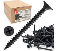 Vis placo 3,5 x 19 mm noires 1000 pièces - vis autoforeuse métal filetage fin vis construction plaques de plâtre vissage rapide plaque rigide cloison sèche mur intérieur charpente Lun Fix