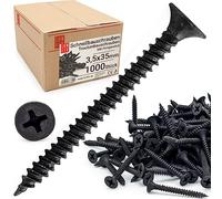 Vis placo 3,5 x 35 mm noires 1000 pièces - vis autoforeuse métal filetage fin vis construction plaques de plâtre vissage rapide plaque rigide cloison sèche mur intérieur charpente Lun Fix