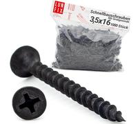 Vis placo à fixation rapide 3,5x16 mm, 1000 pièces, auto perceuse, cloison seche, plaques platre, ossature metal, filetage grossier, tete trompette, placoplâtre, noir, Lun Fix