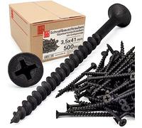 Vis placo à fixation rapide 3,5x41 mm, 500 pièces, auto perceuse, cloison seche, plaques platre, ossature metal, filetage grossier, tete trompette, placoplâtre, noir, Lun Fix