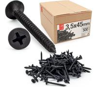 Vis placo à fixation rapide 3,5x45 mm, 500 pièces, auto perceuse, cloison seche, plaques platre, ossature metal, filetage fin, tete trompette, placoplâtre, noir, Lun Fix