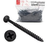 Vis placo à fixation rapide 3,5x45 mm, 500 pièces, auto perceuse, cloison seche, plaques platre, ossature metal, filetage grossier, tete trompette, placoplâtre, noir, Lun Fix