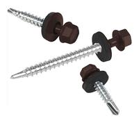 Vis pour tôles trapézoïdales PAROTEC, vis autoperceuses et autotaraudeuses avec rondelle d'étanchéité EPDM, tête hexagonale, 4,8 mm x 35 mm, RAL 8017 Marron, 250 pièces