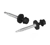 Vis pour tôles trapézoïdales PAROTEC, vis autoperceuses et autotaraudeuses avec rondelle d'étanchéité EPDM, tête hexagonale, 6,3 mm x 50 mm, RAL 9005 Noir, 100 pièces