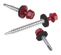 Vis pour tôles trapézoïdales PAROTEC, vis autoperceuses et autotaraudeuses avec rondelle d'étanchéité EPDM, tête hexagonale, 4,8 mm x 35 mm, RAL 3004 Rouge cerise, 250 pièces