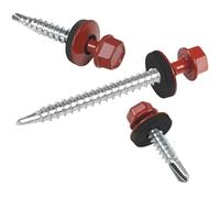 Vis pour tôles trapézoïdales PAROTEC, vis autoperceuses et autotaraudeuses avec rondelle d'étanchéité EPDM, tête hexagonale, 4,8 mm x 25 mm, RAL 3009 Marron châtaigne, 250 pièces