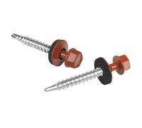 Vis pour tôles trapézoïdales PAROTEC, vis autoperceuses et autotaraudeuses avec rondelle d'étanchéité EPDM, tête hexagonale, 6,3 mm x 50 mm, RAL 8004 Rouge brique, 100 pièces