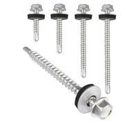 Vis pour tôles trapézoïdales PAROTEC, vis autoperceuses et autotaraudeuses avec rondelle d'étanchéité EPDM, tête hexagonale, 4,8 mm x 25 mm, Argent galvanisé, 250 pièces