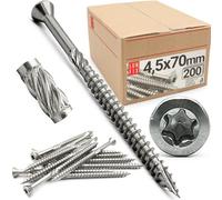 Vis terrasse inox 4,5x70mm tête fraisée Torx TX20, acier inoxydable C2 extérieur, filetage partiel durcies, construction terrasse bois extérieur, fixation planches, 200 pièces Lun Fix