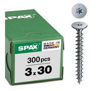 Vis tête ronde filetage total 3X30 zingué blanc - boîte de 300 pièces - SPAX - 0151010300303