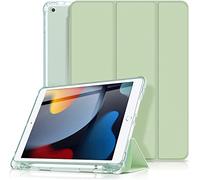 Visaccy Couverture iPad Compatible avec iPad 9e Génération 2021 10.2" / 8e 2020 / 7e 2019 avec Stylus Chest [Auto Wake/Sleep] Semi Transparent Doux TPU, Matcha