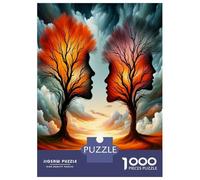 Visage Arbre Coucher de soleil 1000 Pièces Puzzle Classique Harmonie des âmes jumelles Pack Puzzle Carton Extra-épais - Collectionneurs’ Favorite, Détente Mentale, Pause Bureau Voyage Et Fêtes 70x50cm