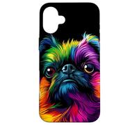 Visage coloré de Griffon de Bruxelles pour Homme et Femme Noir Coque pour iPhone 16 Plus