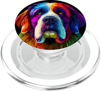 Visage coloré de Saint Bernard Mignon Amoureux des Chiens Hommes Femmes Noir PopSockets PopGrip pour MagSafe