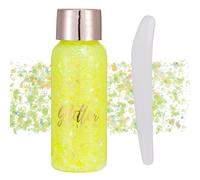 Visage Corps Gel Pailleté avec Cuillère - Sequin Auto-Adhésif Mermaid, Gros Bloc Glitter pour Yeux, Lèvres, Ongles, Cheveux - Brillant Halloween 1oz (#105 Jaune)