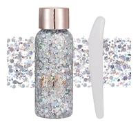 Visage Corps Gel Pailleté avec Cuillère - Sequins Sirène Auto-Adhésifs, Gros Bloc Glitter pour Yeux, Lèvres, Ongles, Cheveux - Brillant Halloween 1oz (#102 Argent)