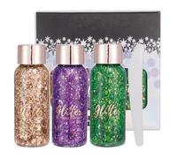 Visage Corps Gel Pailleté avec Cuillère - Sequins Sirène Auto-Adhésifs, Gros Bloc Glitter pour Yeux, Lèvres, Ongles, Cheveux - Brillant Halloween 1oz (Set C)
