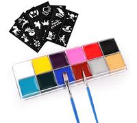 Visage Corps Peinture, Palette de Maquillage pour Enfant, 12 Couleurs, Kit de Peinture Corporelle, Tatouage Maquillage Palette, avec 2 Pinceaux 30 Tatouages, pour Halloween NoëL Carnaval Soirées