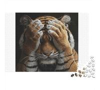 Visage Couverture Tigre Puzzle 1000 Pièces pour Adultes et Enfants, Tigre Couvrant Son Visage avec Ses Pattes, Art Moderne, Jeu Cadeau Unique, Activité Familiale, Cadeau pour Tous