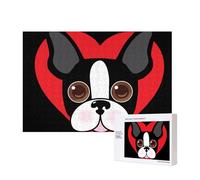 Visage de Boston Terrier,Puzzle Familial en Bois de 300 pièces pour Adultes et Adolescents, décoration d'intérieur