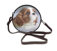 Visage de Cavalier King Charles Spaniel,Sac bandoulière rond en cuir PU - Sac à main rond pour femme
