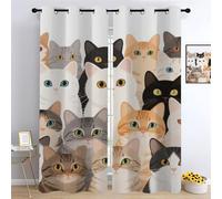 Visage de chat Draperies Occultant,Chat de dessin animé Rideaux Salon,Art du chat Panneaux de rideaux intérieurs,Cadeaux pour les amoureux des chats Chambre Décoration Fenêtre L 140xH 220cm 2 Panneaux