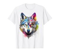 Visage de chien abstrait art abstrait husky coloré graphique loup T-Shirt